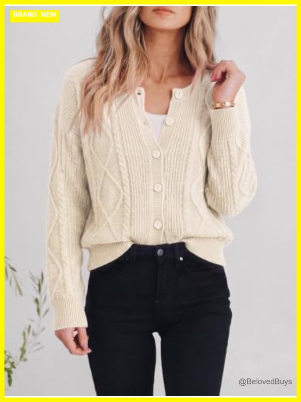 Chunky Cable Knit Cardigan Button Up Oversized Tops Long Sleeve - Picture 2 of 5